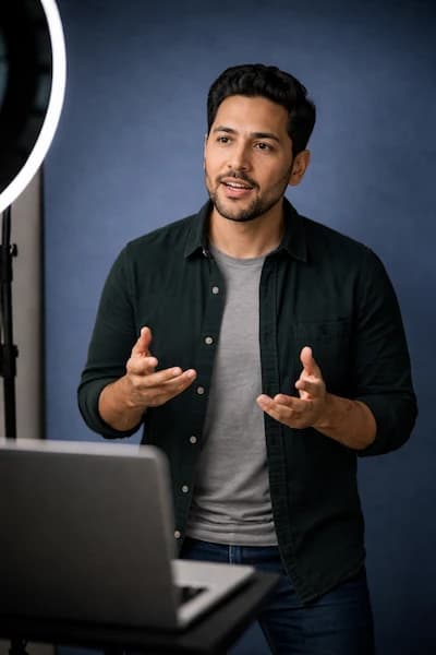 Performer on a virtual call with industry pros